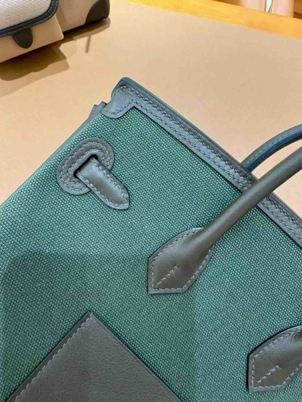 Hermès Birkin 25 Cargo Canvas & Swift Bronze Green x Palladium Hardware