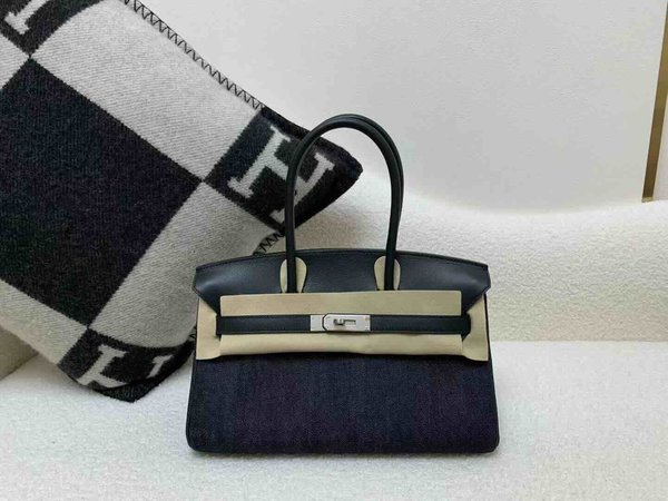 Hermès Birkin Shoulder 29 Canvas & Swift Blue x Palladium Hardware