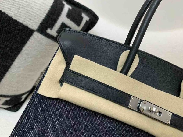 Hermès Birkin Shoulder 29 Canvas & Swift Blue x Palladium Hardware