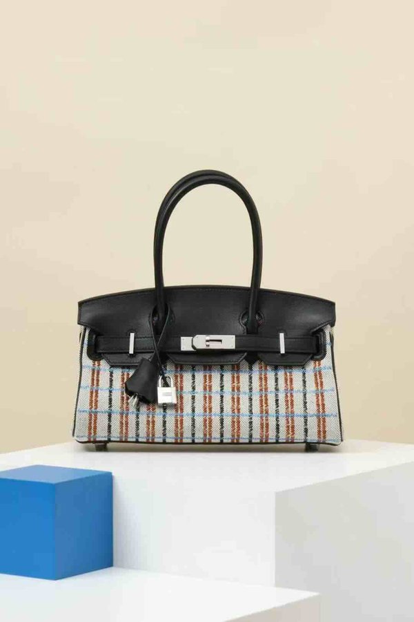 HERMÈS Birkin Shoulder Light 29 Noir (89) Ecru Swift Toile H canvas x Palladium hardware