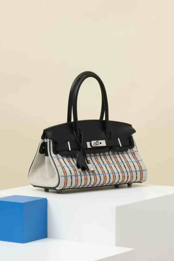 HERMÈS Birkin Shoulder Light 29 Noir (89) Ecru Swift Toile H canvas x Palladium hardware