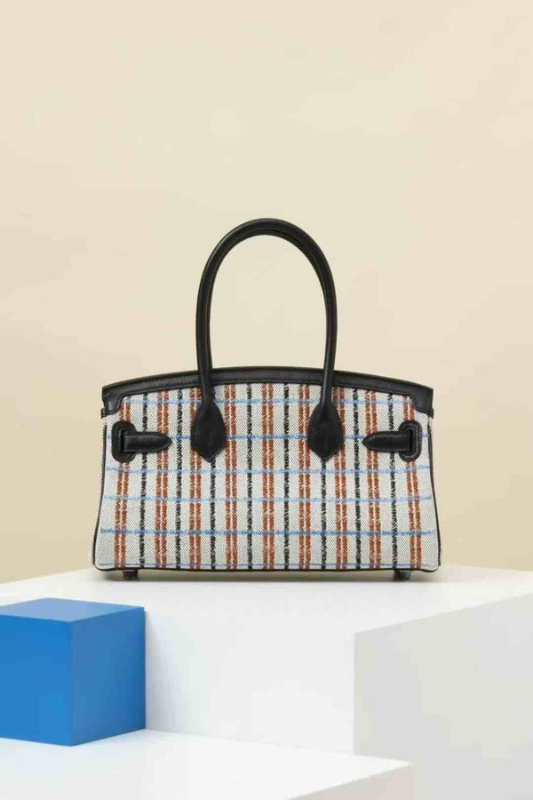 HERMÈS Birkin Shoulder Light 29 Noir (89) Ecru Swift Toile H canvas x Palladium hardware