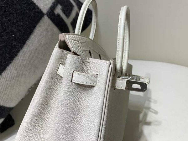 Hermès Birkin 25 Touch Togo with Crocodile 8L Beton x Palladium Hardware