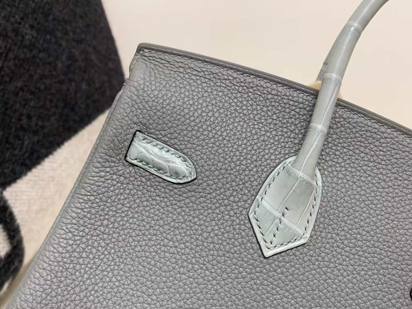 Hermès Birkin 25 Gris Mouette Togo & Alligator Mississippiensis x Palladium Hardware