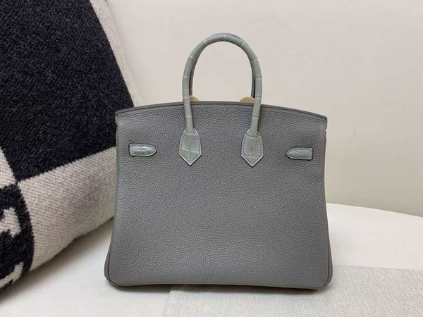 Hermès Birkin 25 Gris Mouette Togo & Alligator Mississippiensis x Palladium Hardware