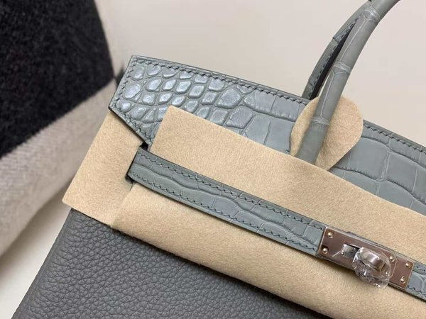 Hermès Birkin 25 Gris Mouette Togo & Alligator Mississippiensis x Palladium Hardware