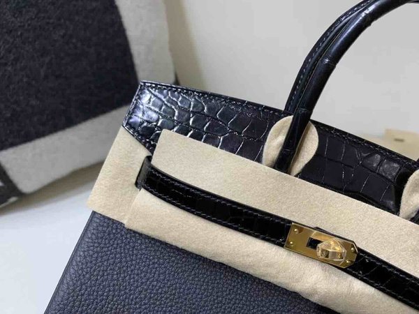 Hermès Birkin 25 Touch Noir Togo & Alligator x Gold Hardware