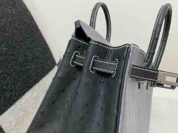 Hermès Birkin 25 Ostrich Agate Grey & Noir x Palladium Hardware