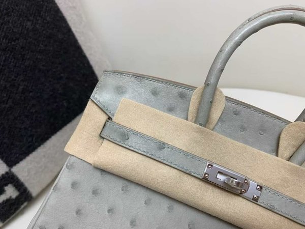 Hermès Birkin 25 Ostrich Gris Perle x Palladium Hardware