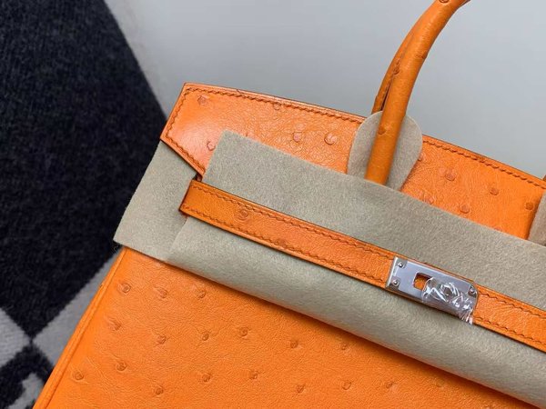 Hermès Birkin 25 Ostrich Orange x Palladium Hardware