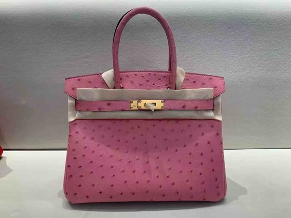 Hermès Birkin 30 Ostrich Rose Bubblegum x Gold Hardware