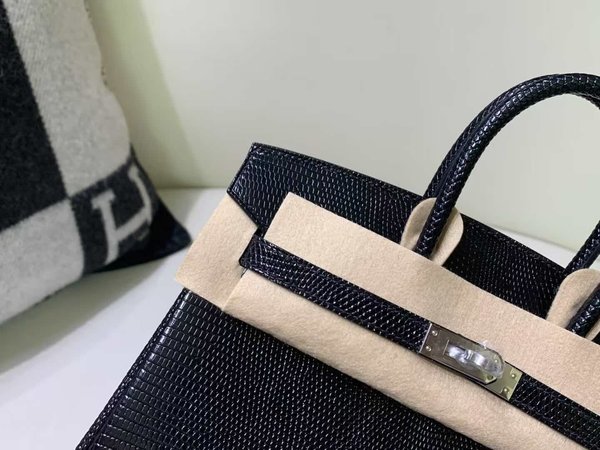 Hermès Birkin 25 Lizard Noir x Palladium Hardware