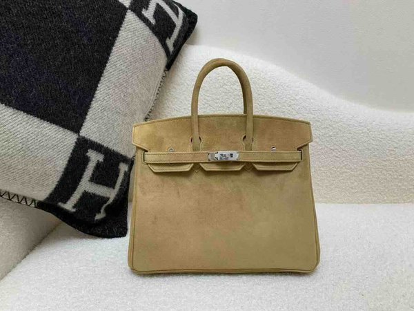 Hermès Birkin 25 Suede Apricot x Palladium Hardware