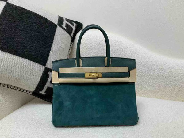 Hermès Birkin 30 Suede & Swift Lake Blue x Gold Hardware