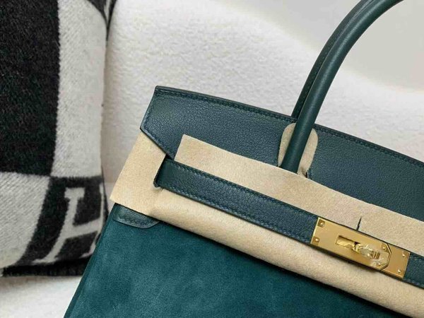 Hermès Birkin 30 Suede & Swift Lake Blue x Gold Hardware