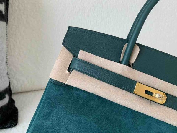 Hermès Birkin 30 Suede & Swift Blue x Gold Hardware