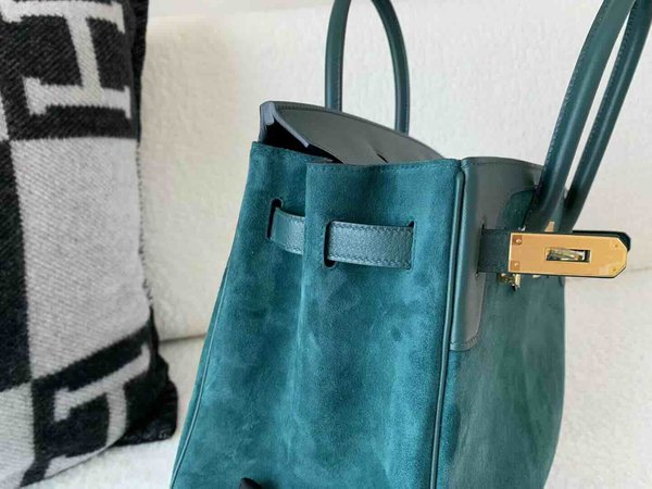 Hermès Birkin 30 Suede & Swift Blue x Gold Hardware