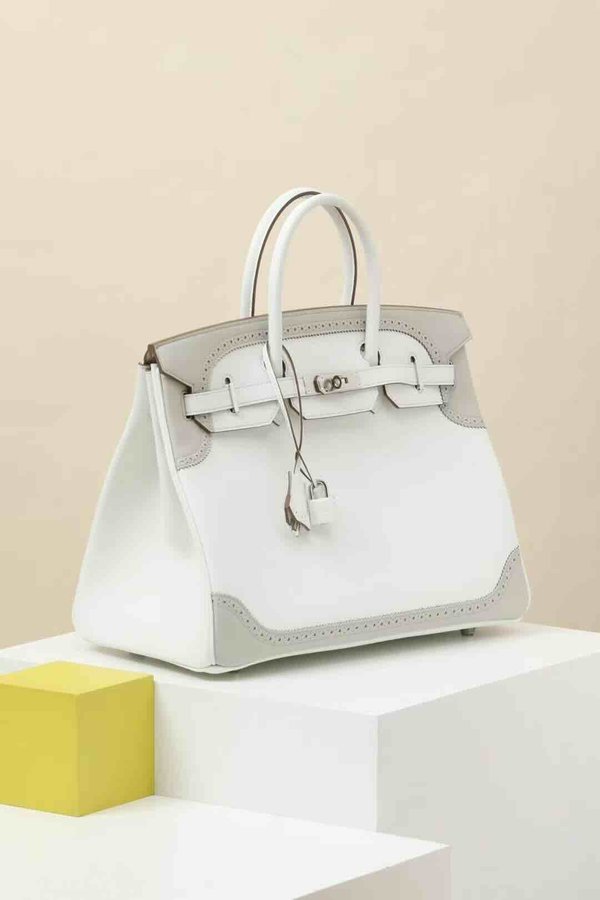 Hermès Birkin 35 GHILLIES WHITE & GRIS PERLE x SWIFT x Palladium Hardware