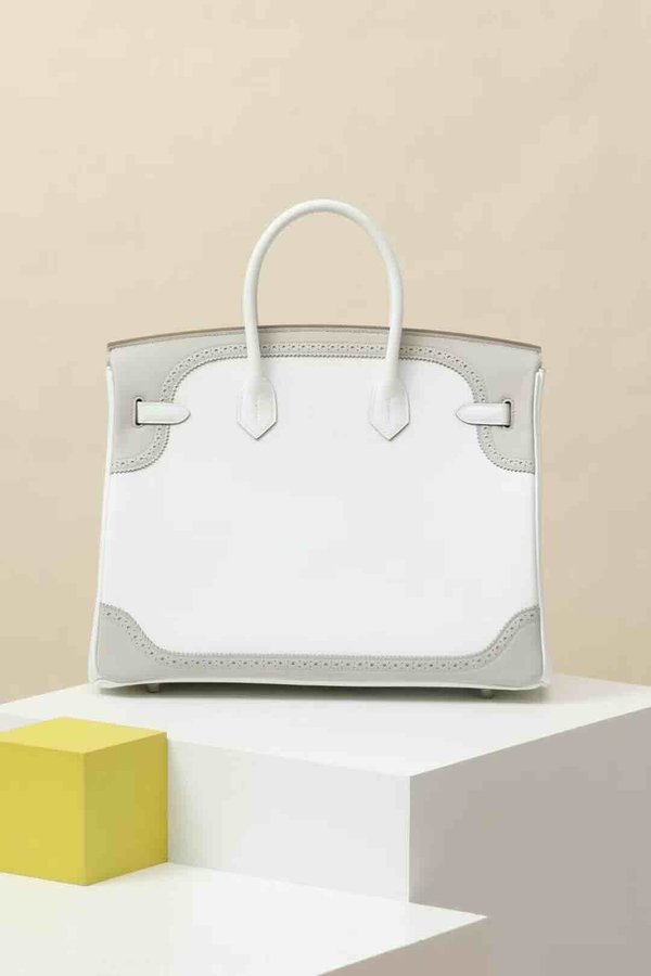 Hermès Birkin 35 GHILLIES WHITE & GRIS PERLE x SWIFT x Palladium Hardware