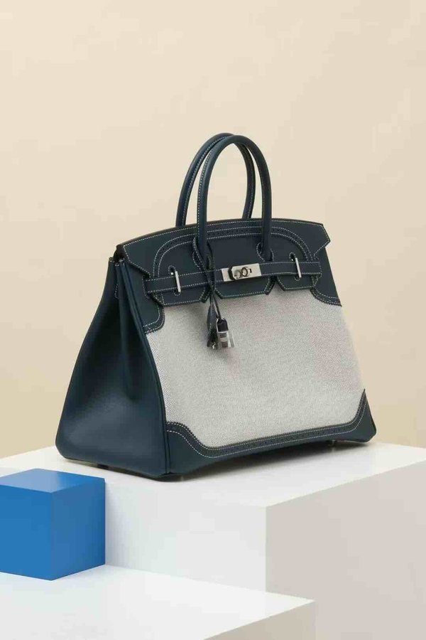 Hermès Birkin 35 BLEU SAPHIR SWIFT & TOILE GHILLIES x Palladium Hardware