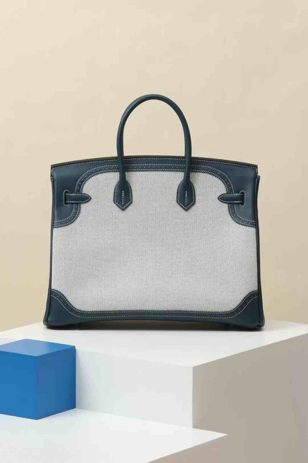 Hermès Birkin 35 BLEU SAPHIR SWIFT & TOILE GHILLIES x Palladium Hardware