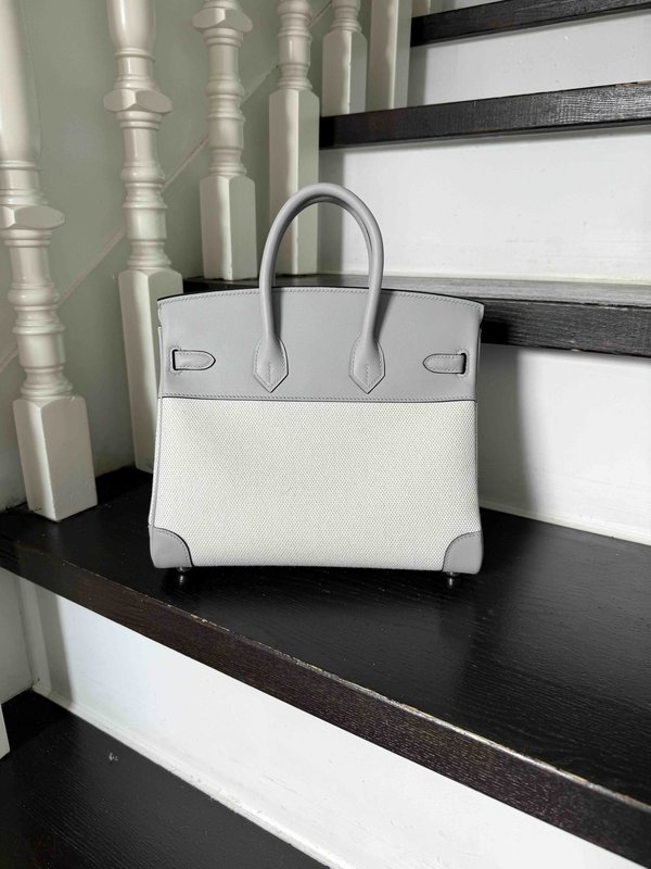 HERMÈS Birkin 25 Bleu Glacier (8U) Swift Toile H canvas Palladium hardware