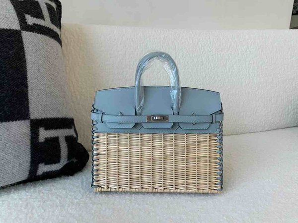 Hermès Birkin 25 Picnic Swift & Wicker Bleu Glacier x Palladium Hardware
