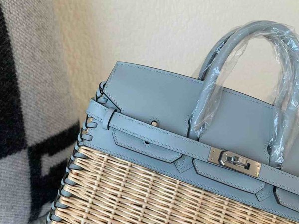 Hermès Birkin 25 Picnic Swift & Wicker Bleu Glacier x Palladium Hardware