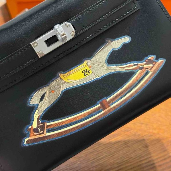 Hermès Mini Kelly II 20 Noir Tadelakt – Cheval de Bois Wood Marquetry x Palladium Hardware