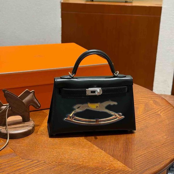 Hermès Mini Kelly II 20 Noir Tadelakt – Cheval de Bois Wood Marquetry x Palladium Hardware