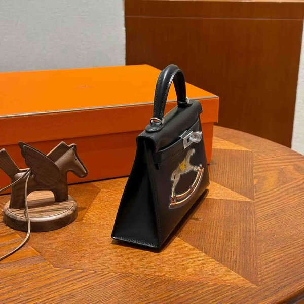 Hermès Mini Kelly II 20 Noir Tadelakt – Cheval de Bois Wood Marquetry x Palladium Hardware