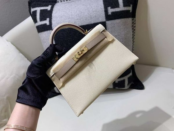 Hermès Mini Kelly II Nata / Gris Tourterelle Epsom x Gold Hardware