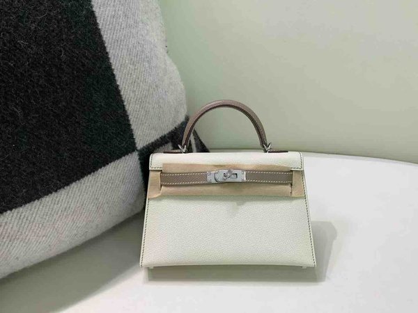Hermès Mini Kelly II Epsom Craie & Etoupe x Palladium Hardware