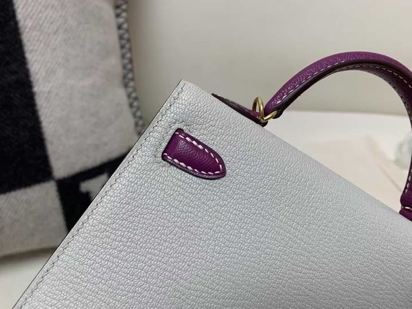 Hermès Mini Kelly II Chevre Gris Perle with Anemone x Gold Hardware