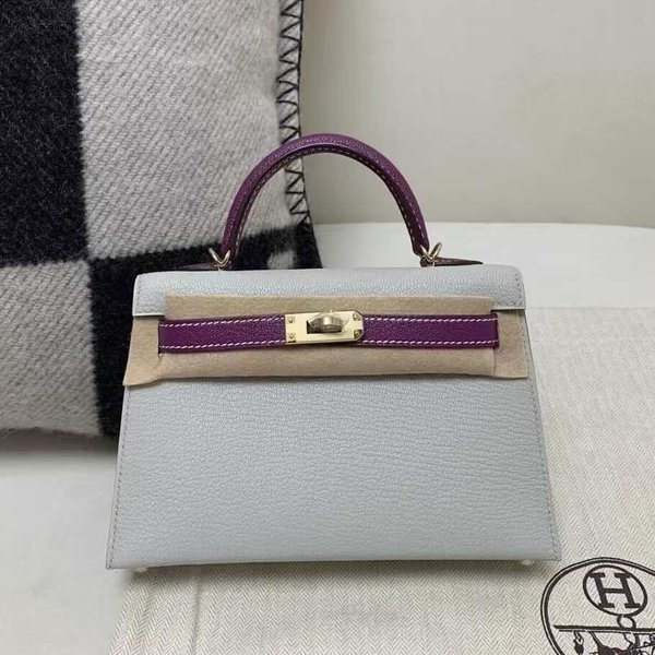 Hermès Mini Kelly II Chevre Gris Perle with Anemone x Gold Hardware