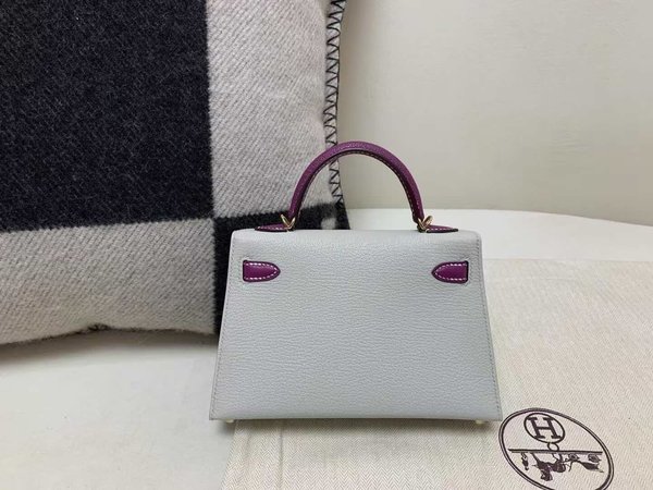 Hermès Mini Kelly II Chevre Gris Perle with Anemone x Gold Hardware