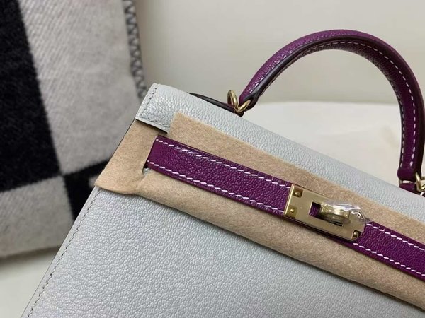 Hermès Mini Kelly II Chevre Gris Perle with Anemone x Gold Hardware
