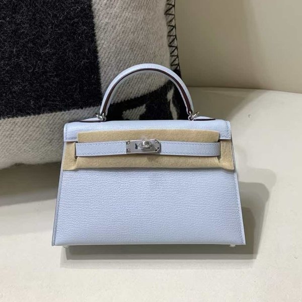 Hermès Mini Kelly II Epsom Bleu Brume x Palladium Hardware