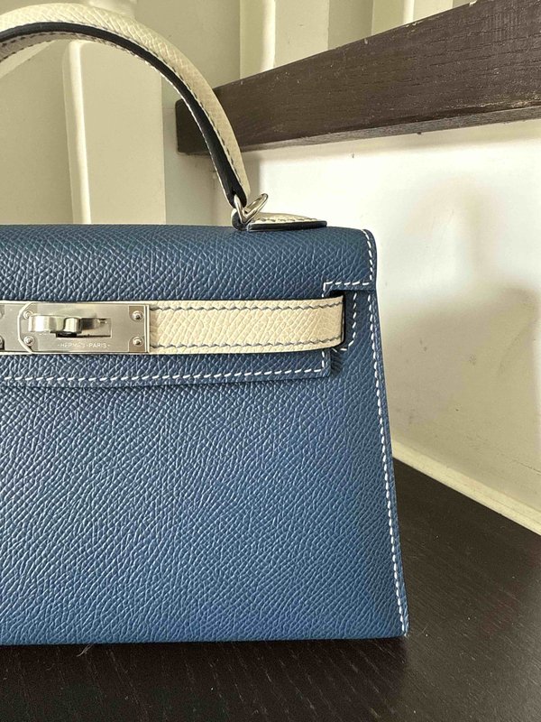 Hermès Mini Kelly II Bleu de Galice x Mushroom x Palladium Hardware