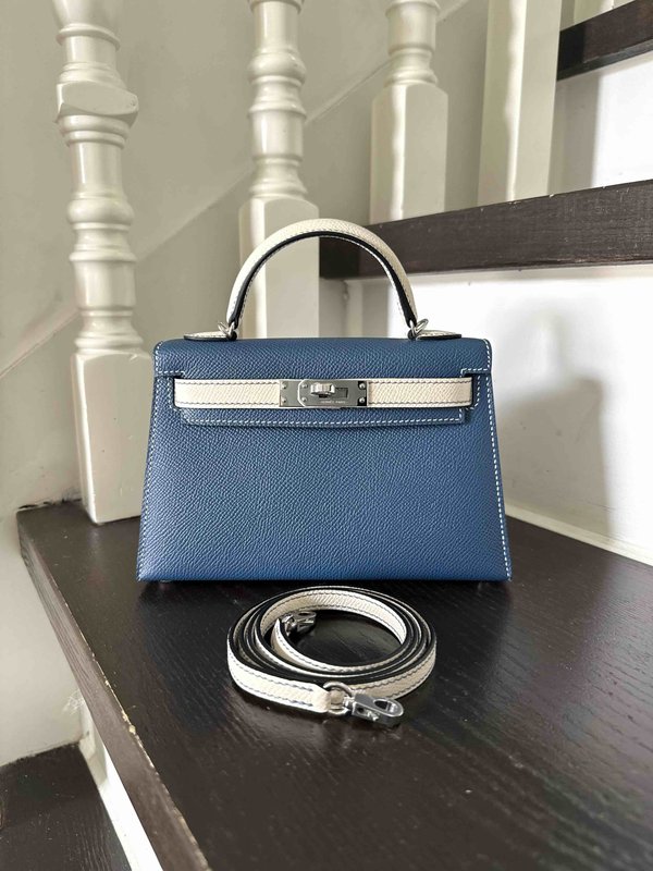 Hermès Mini Kelly II Bleu de Galice x Mushroom x Palladium Hardware