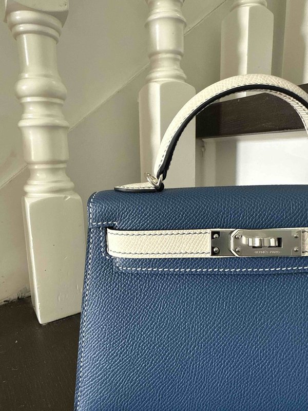 Hermès Mini Kelly II Bleu de Galice x Mushroom x Palladium Hardware