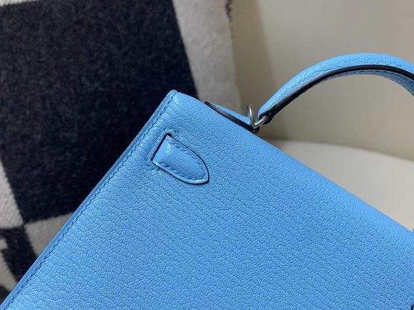 Hermès Kelly Mini II  Chevre Mysore Bleu Frida x Palladium Hardware