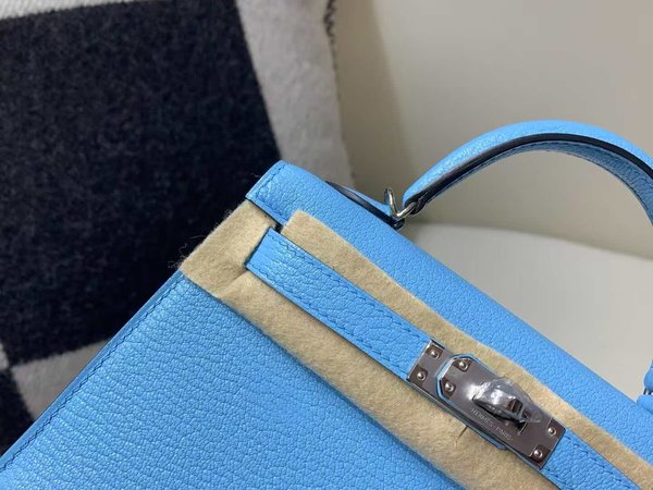 Hermès Kelly Mini II  Chevre Mysore Bleu Frida x Palladium Hardware