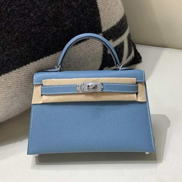 Hermès Mini Bleu Jean Epsom x Palladium Hardware
