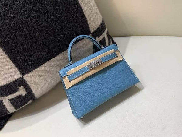 Hermès Mini Bleu Jean Epsom x Palladium Hardware