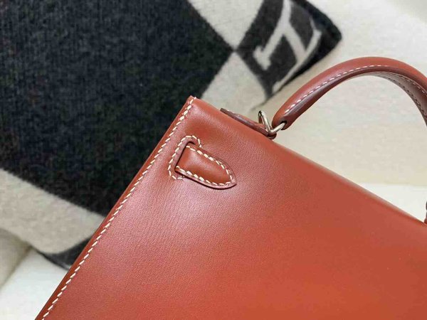 Hermès Mini Kelly II Box Brick Red x Palladium Hardware