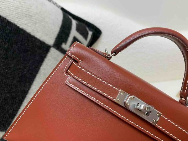 Hermès Mini Kelly II Box Brick Red x Palladium Hardware