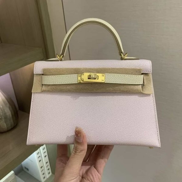 Hermès Mini Kelly II Epsom Rose Sakura and Craie x Gold Hardware