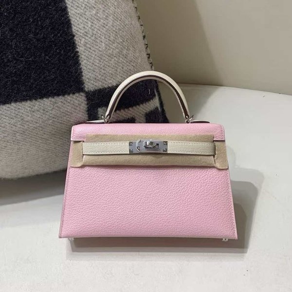 Hermès Mini Kelly II Rose Sakura x Nata Strap in Epsom x Palladium Hardware