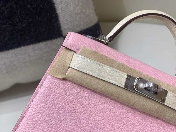 Hermès Mini Kelly II Rose Sakura x Nata Strap in Epsom x Palladium Hardware